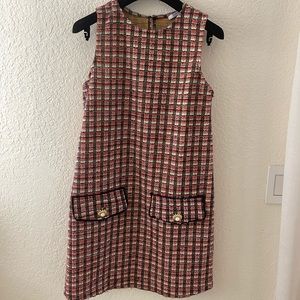 Zara Red Black Multi Tweed “The Politician” Pinafore Dress Small